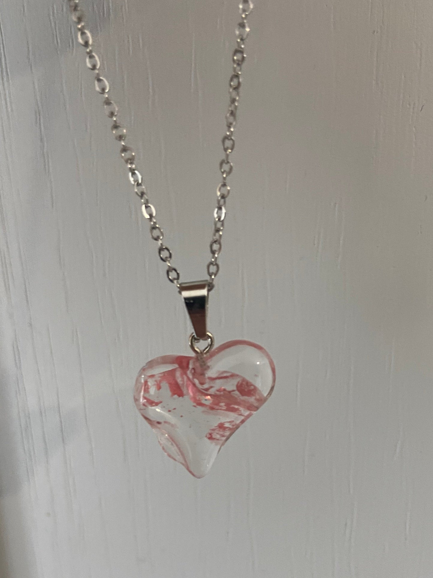 Natual Transparent Colours Crystal Heart Silver 2x2cm Heart Pendant (45cm chain) 10 Variations