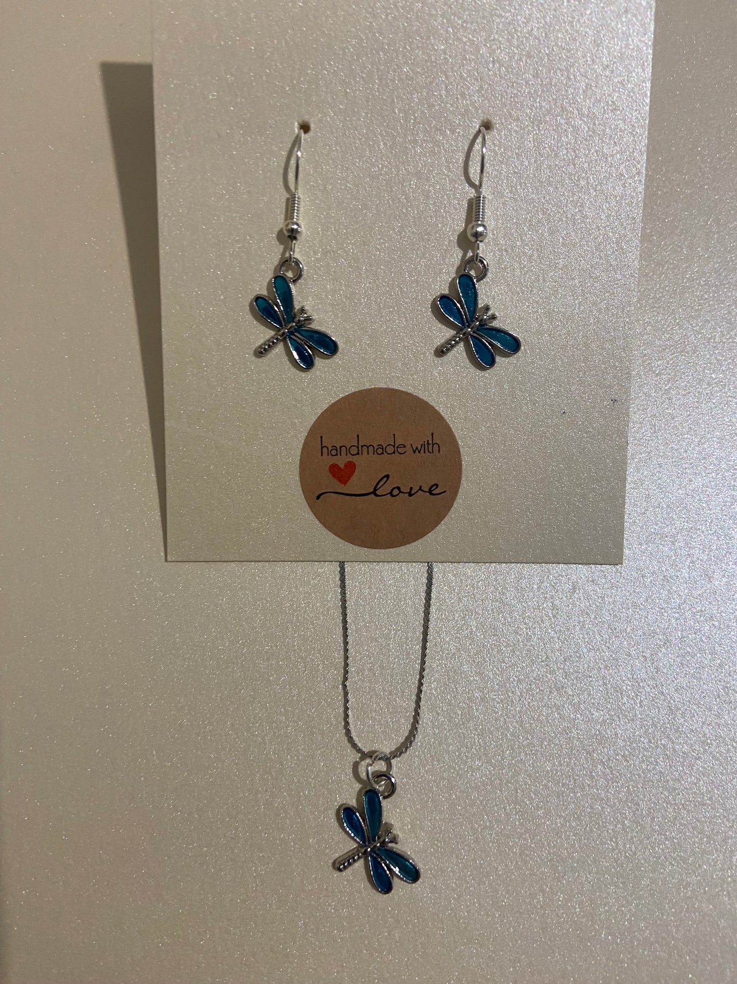 Dragonfly Dangle Silver Earrings & Necklace Set