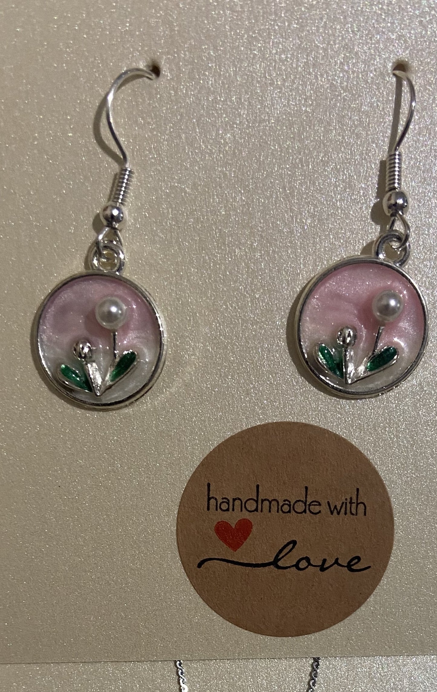 Pearl Flower Pearlescent Dangle Silver Earrings & Necklace Set