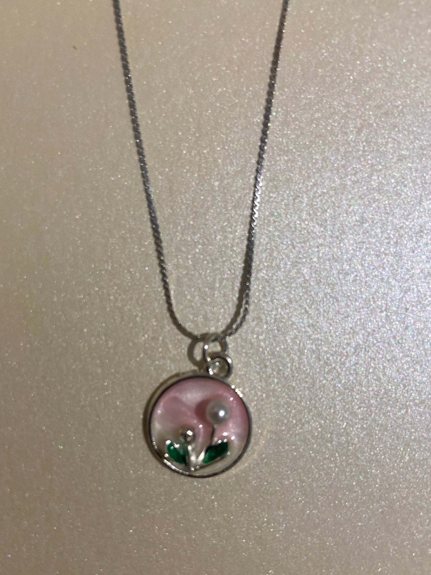 Pearl Flower Pearlescent Dangle Silver Earrings & Necklace Set