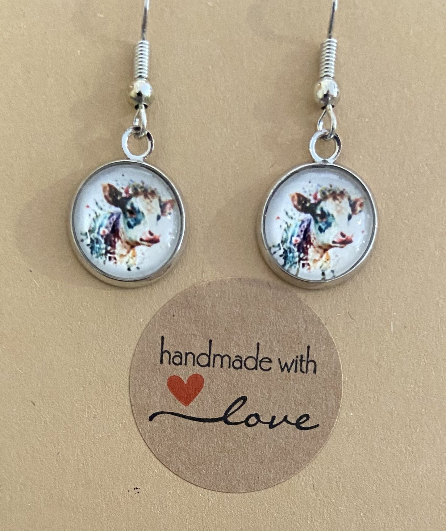 Floral Cow Silver earring & necklace set (60cm chain)