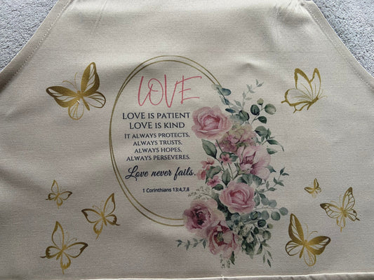 Adult Apron - Love is Patient, Love is Kind 1 Corinthians 13,4,7,8