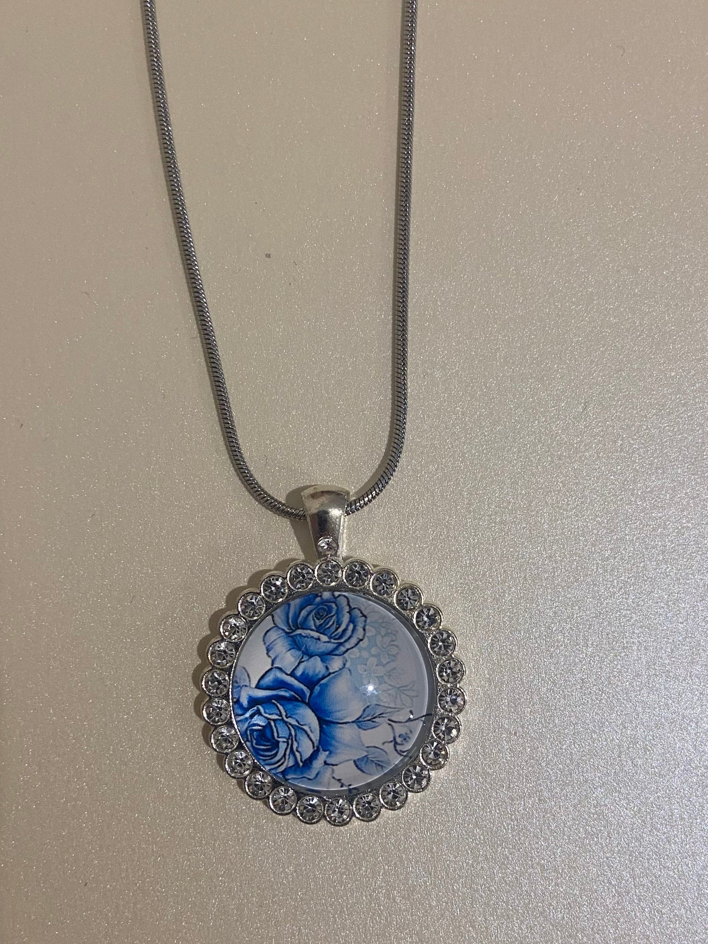 Dazzling & beautiful large blue rose pendant & Earring Set