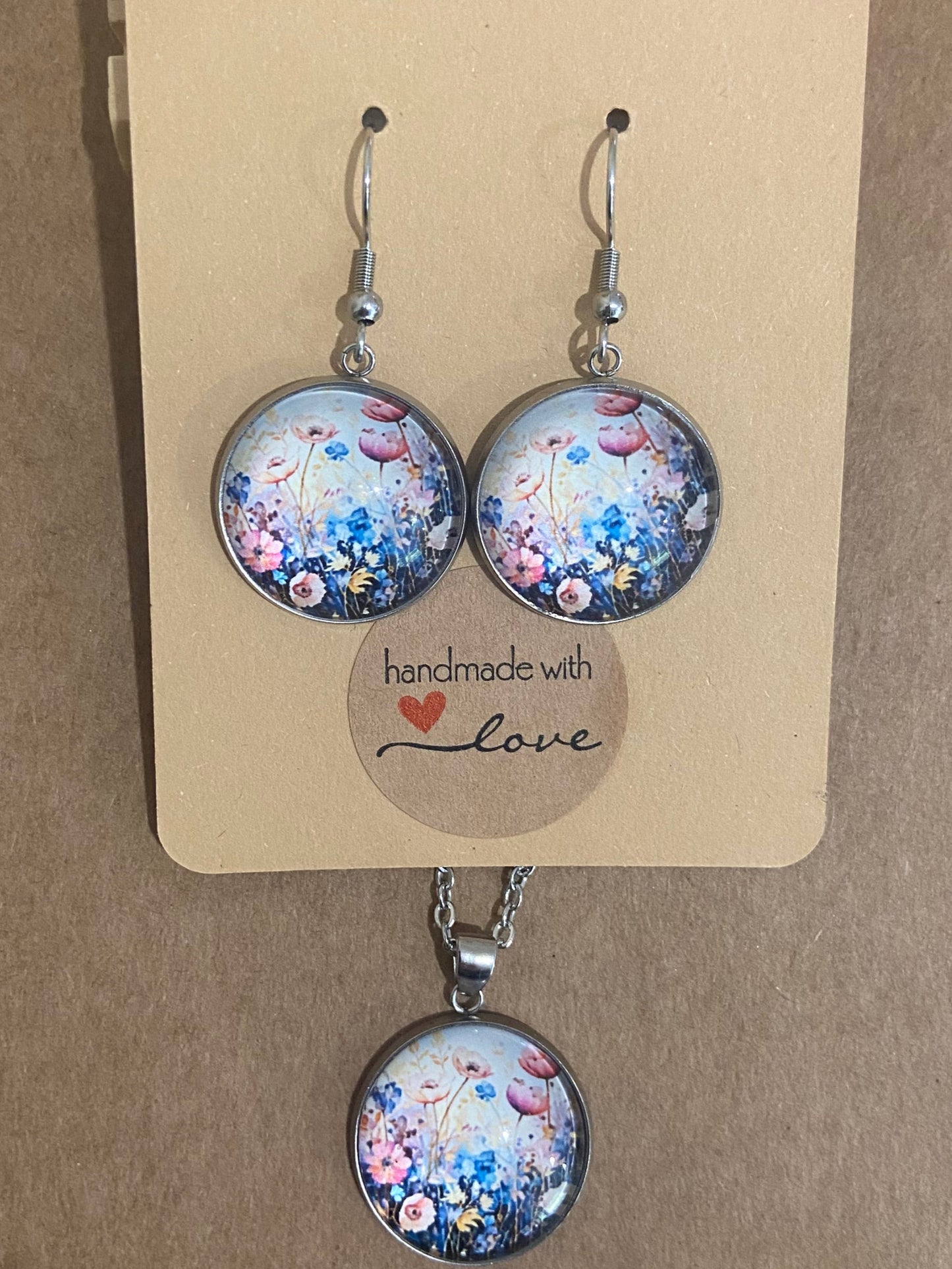Wildflowers Silver earring & necklace set (45cm chain)