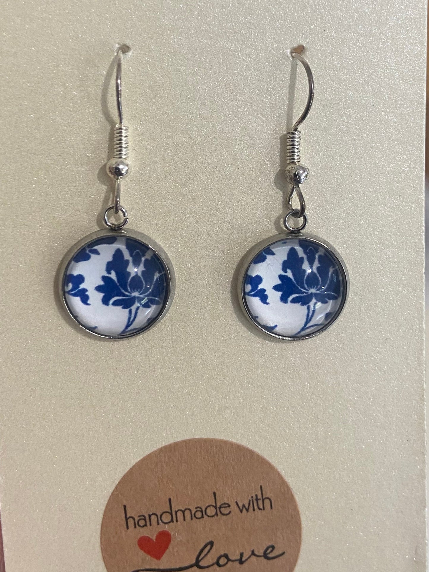 Blue/white leaf Silver earring & necklace set (45cm chain)