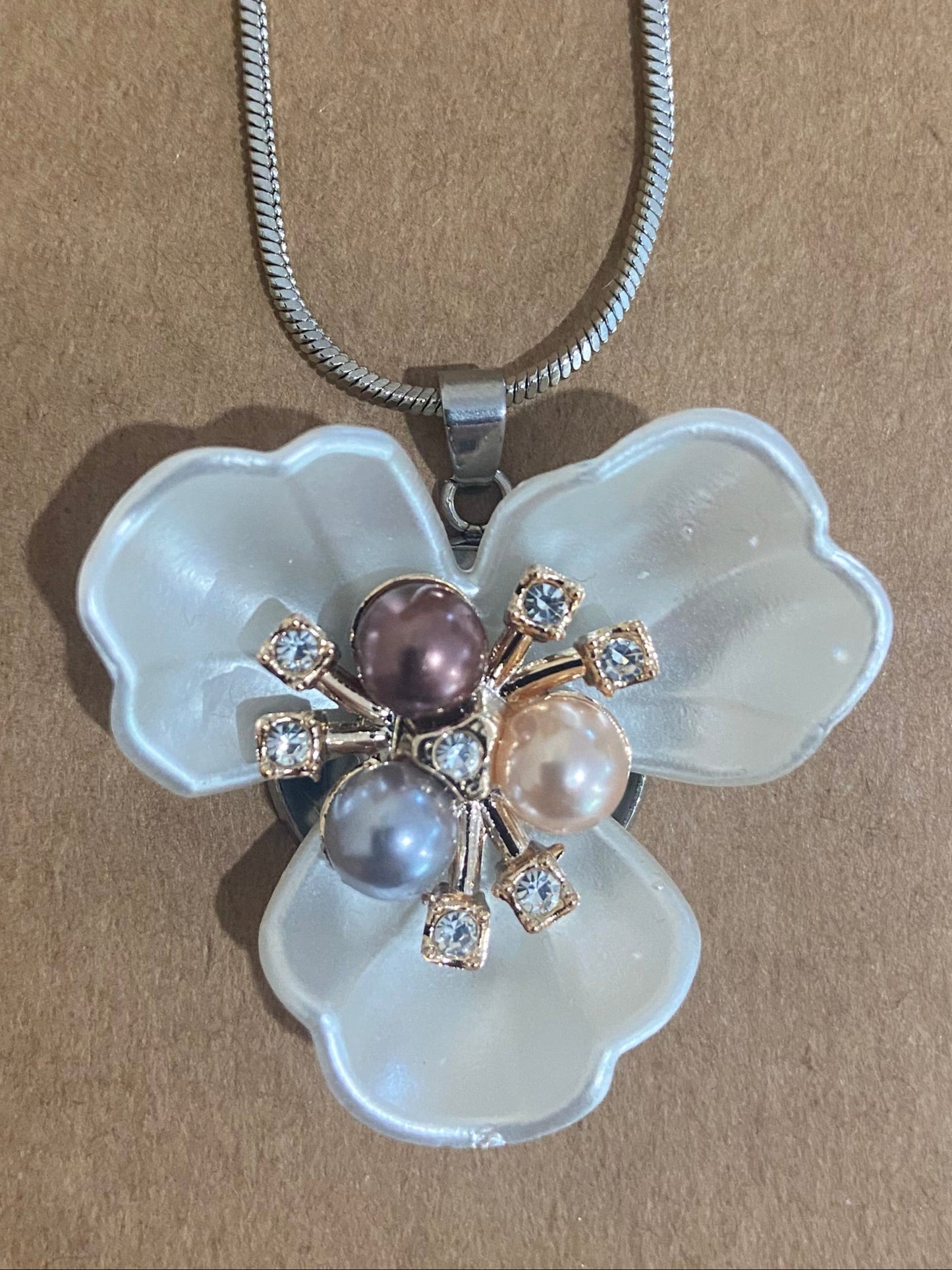 Pearlescent White Flower with Coloured Pearls & Dimontes