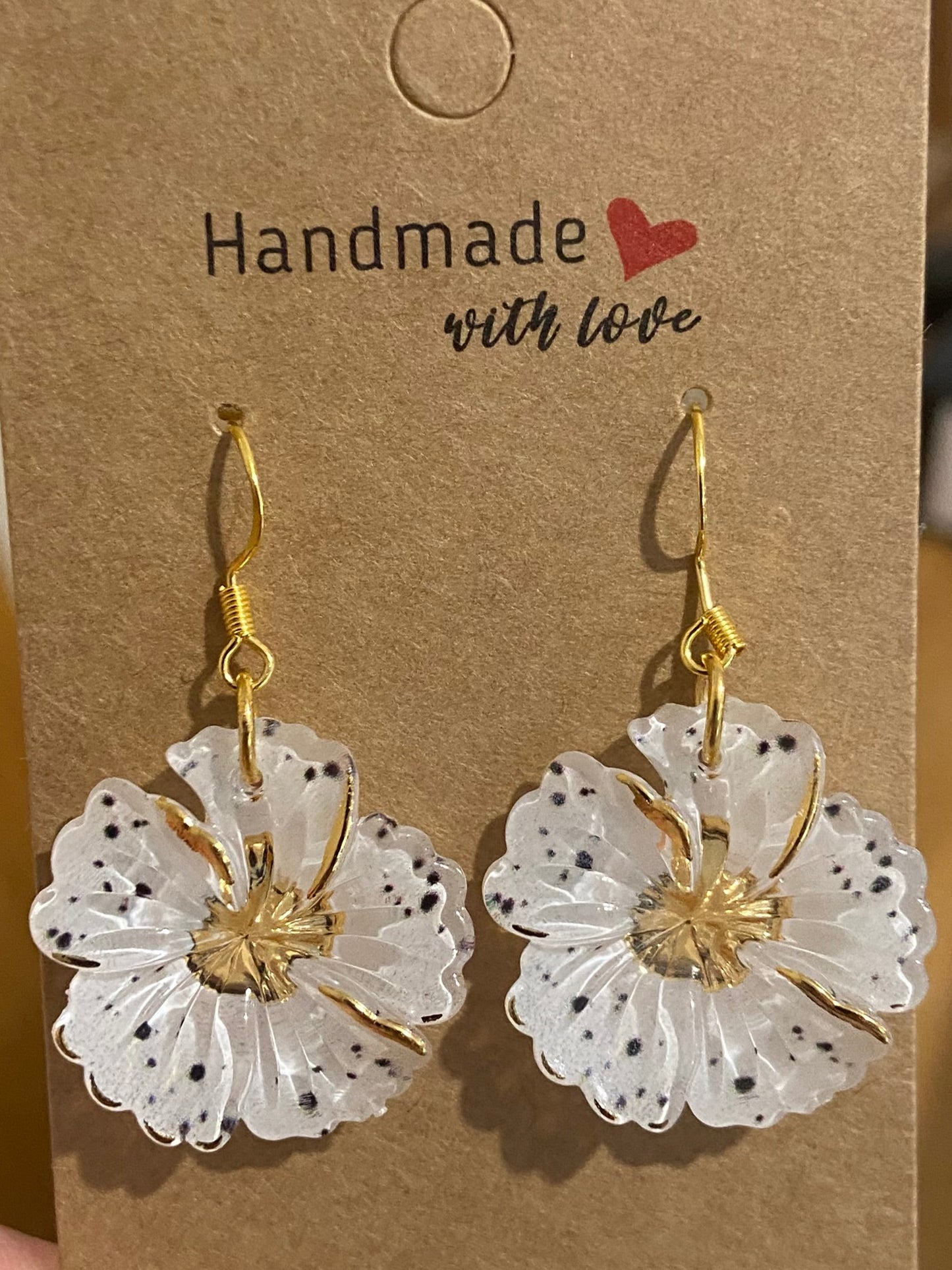 White & Gold with Speckles Gold earring & necklace set (45cm chain)