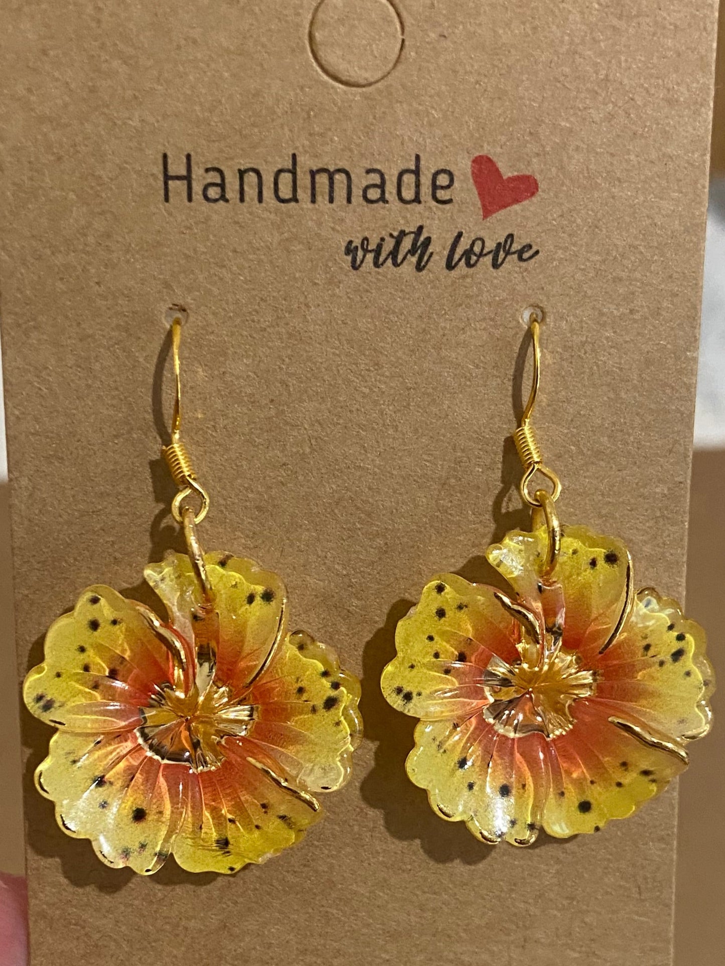 Yellow/Orange & Gold with Speckles Gold earring & necklace set (45cm chain)