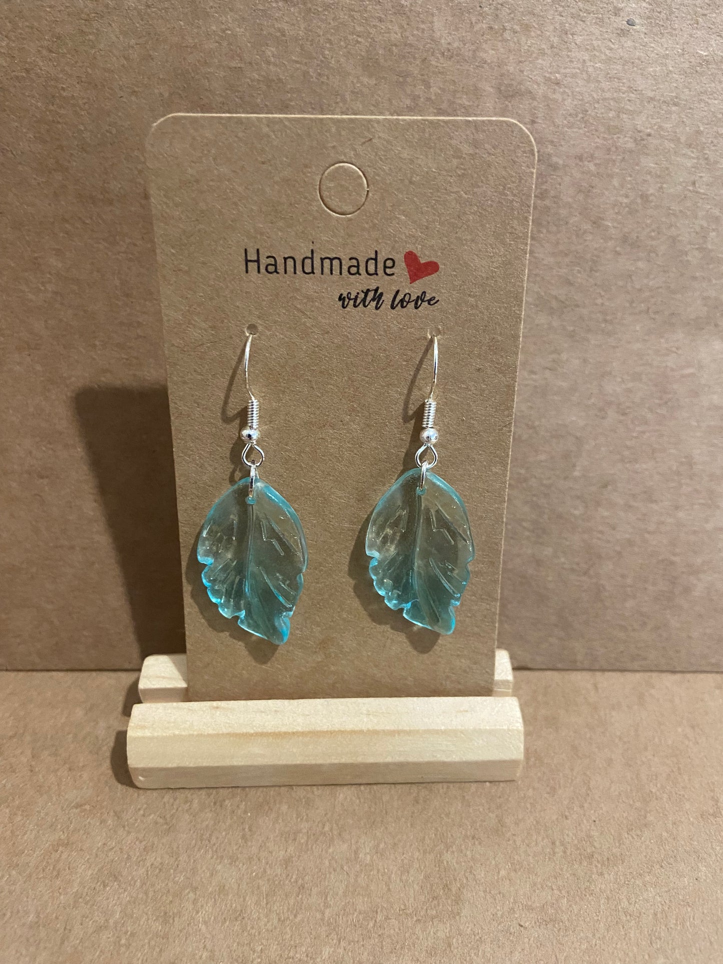 Glass Leaf Silver dangle earring