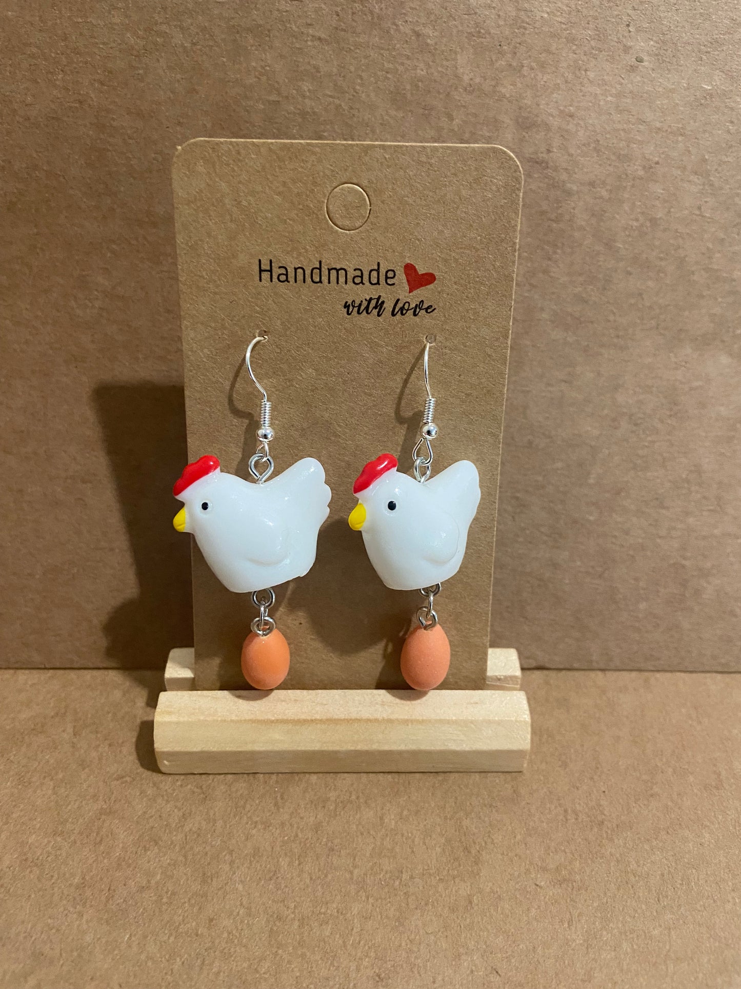 Chicken 'n' Egg Silver dangle earring