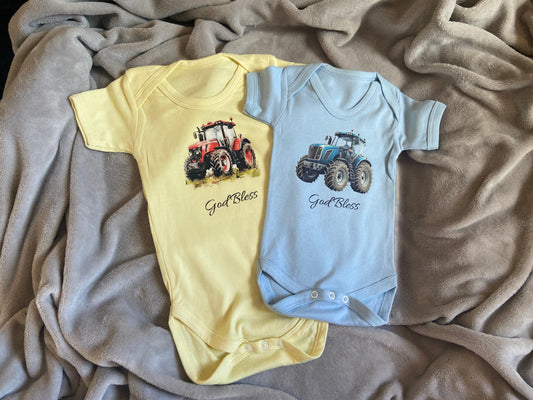 100% Cotton Soft Baby Vest - Tractor - God Bless