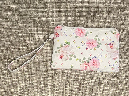 Wristlet Keychain Zip Pouch -Pretty Rose Garden