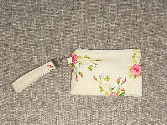 Wristlet Keychain Zip Pouch - Spotted Pink Rose