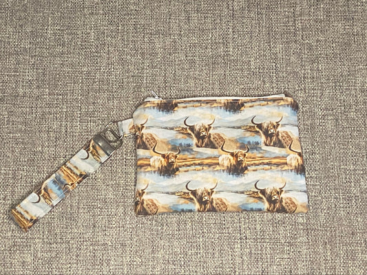 Wristlet Keychain Zip Pouch - Highland Cow