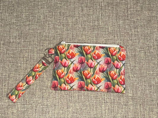 Wristlet Keychain Zip Pouch - Red Tulip