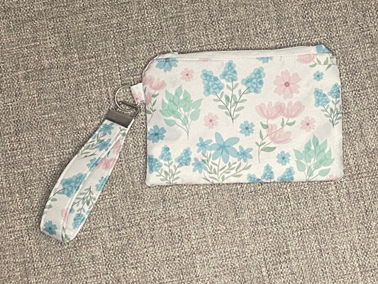 Wristlet Keychain Zip Pouch -Pastel Garden