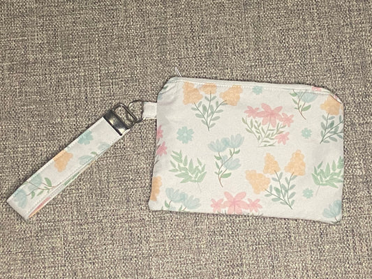 Wristlet Keychain Zip Pouch - Pastel Garden Beauty