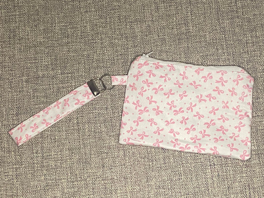 Wristlet Keychain Zip Pouch - Pink Bow