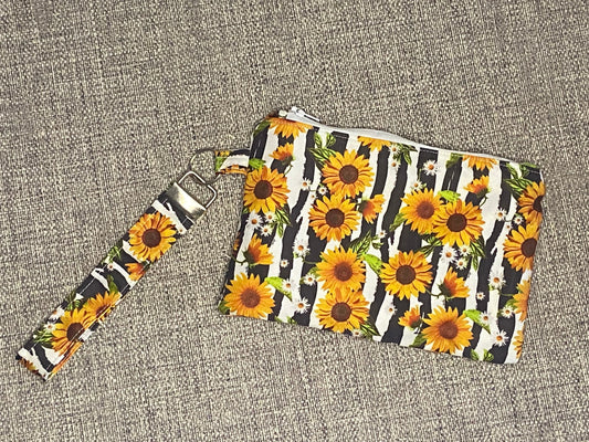 Wristlet Keychain Zip Pouch - Sunflower & Daisies