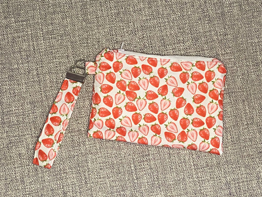 Wristlet Keychain Zip Pouch - Strawberry Dreams