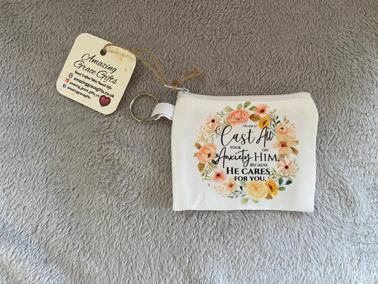 Canvas Keychain Coin Pouch - Cast All Your Anxiety On Him 1 Peter 5:7