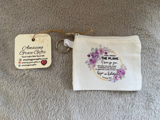 Canvas Keychain Coin Pouch - For I Know The Plans I Have For You Jeremiah 29:11