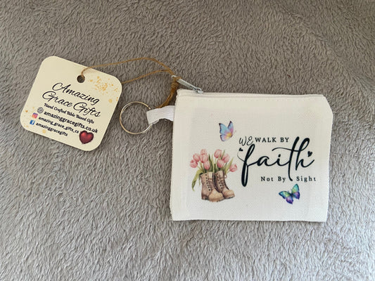 Canvas Keychain Coin Pouch - We Walk By Faith Not By Sight