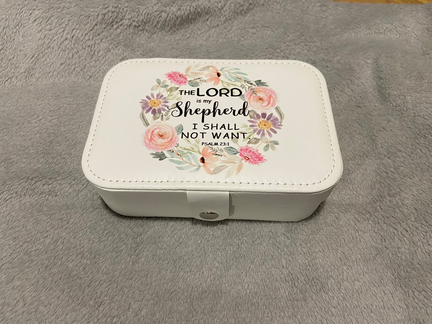 White Large Travel Jewellery Box -The Lord Is My Shepherd Psalm 23:1