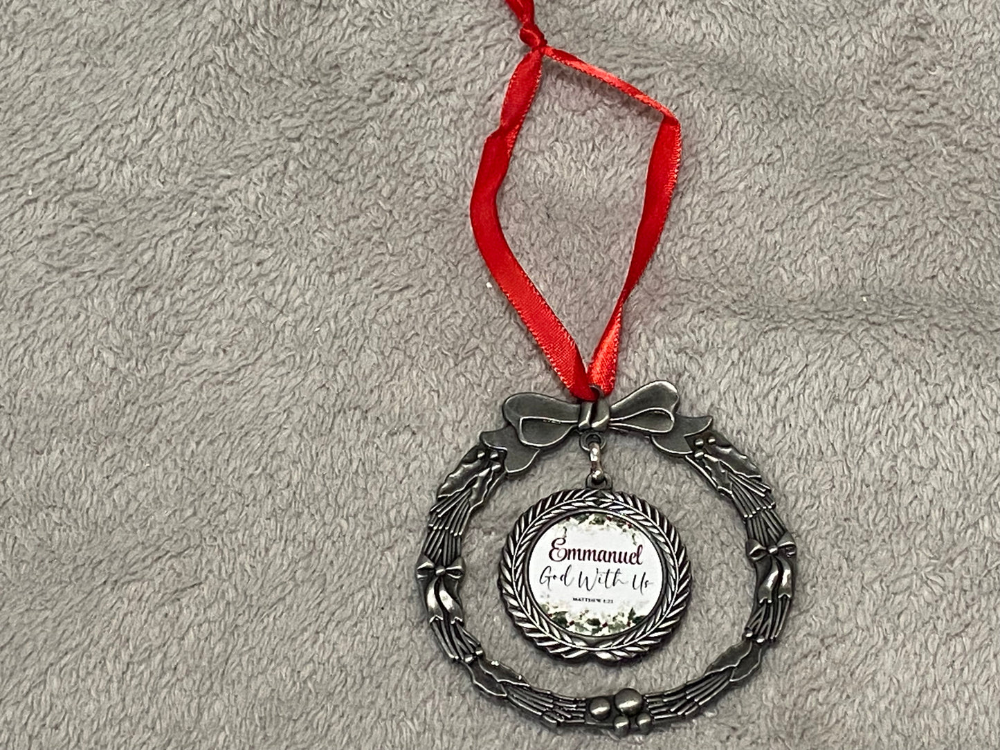 Metal Wreath Silver Hanging CHRISTmas decoration - Emmanuel 'God With Us' Matthew 1:23 (Copy)