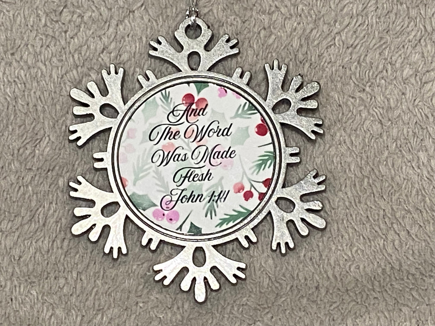 Metal Star Silver Hanging CHRISTmas decoration - And The Word Became Flesh John 1:14
