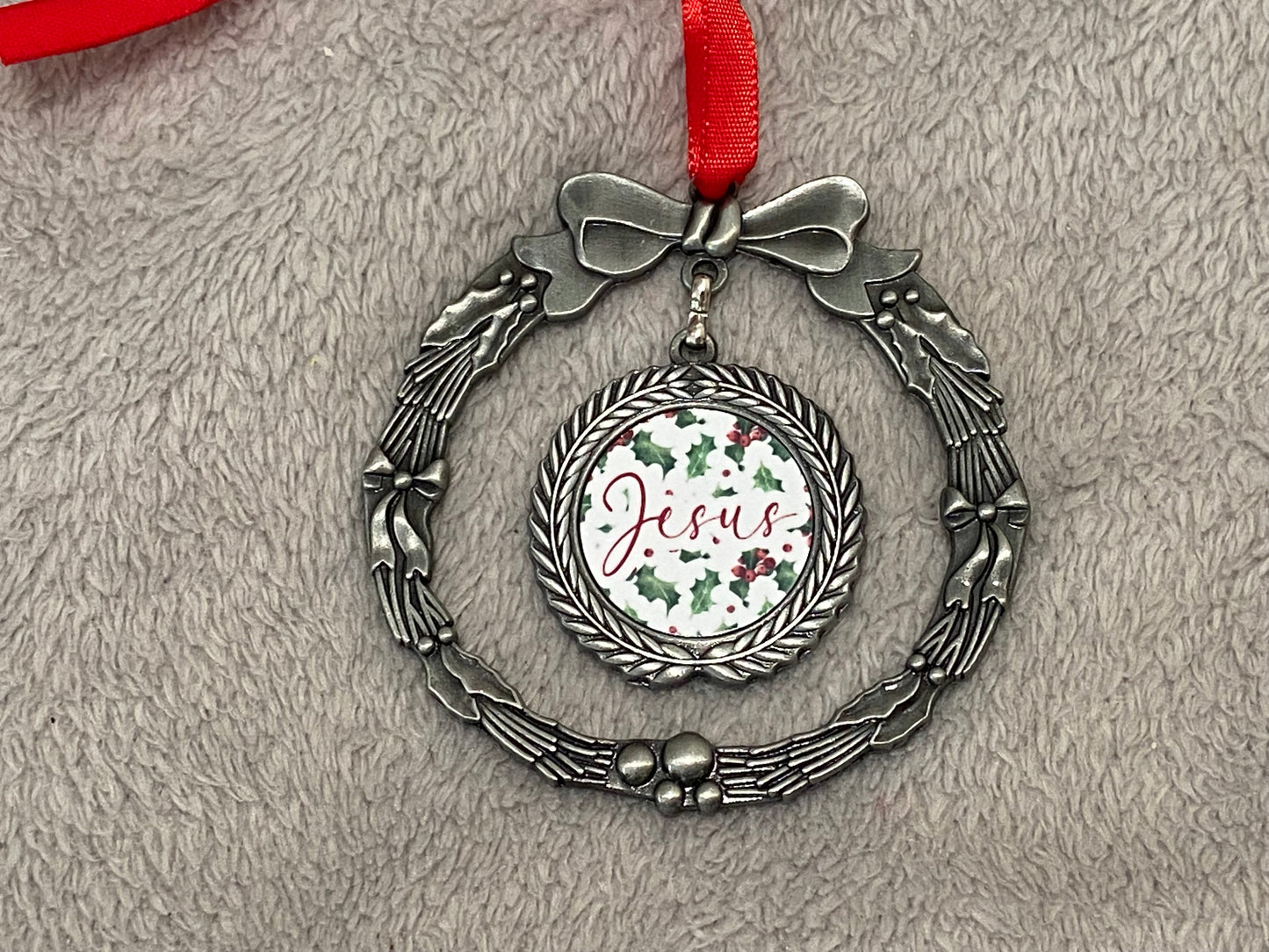 Metal Wreath Silver Hanging CHRISTmas decoration - JESUS