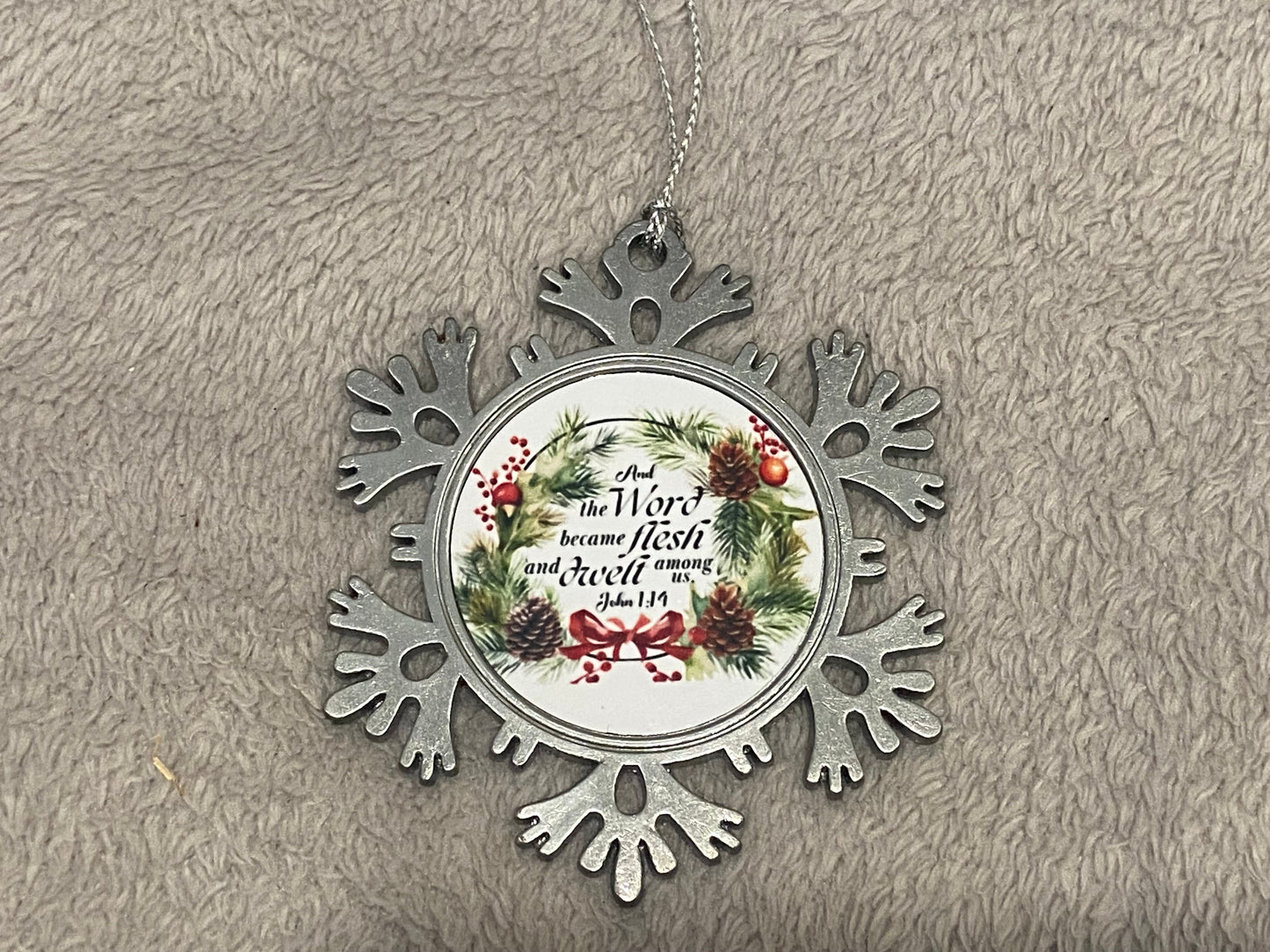 Metal Star Silver Hanging CHRISTmas decoration - And The Word Became Flesh John 1:14