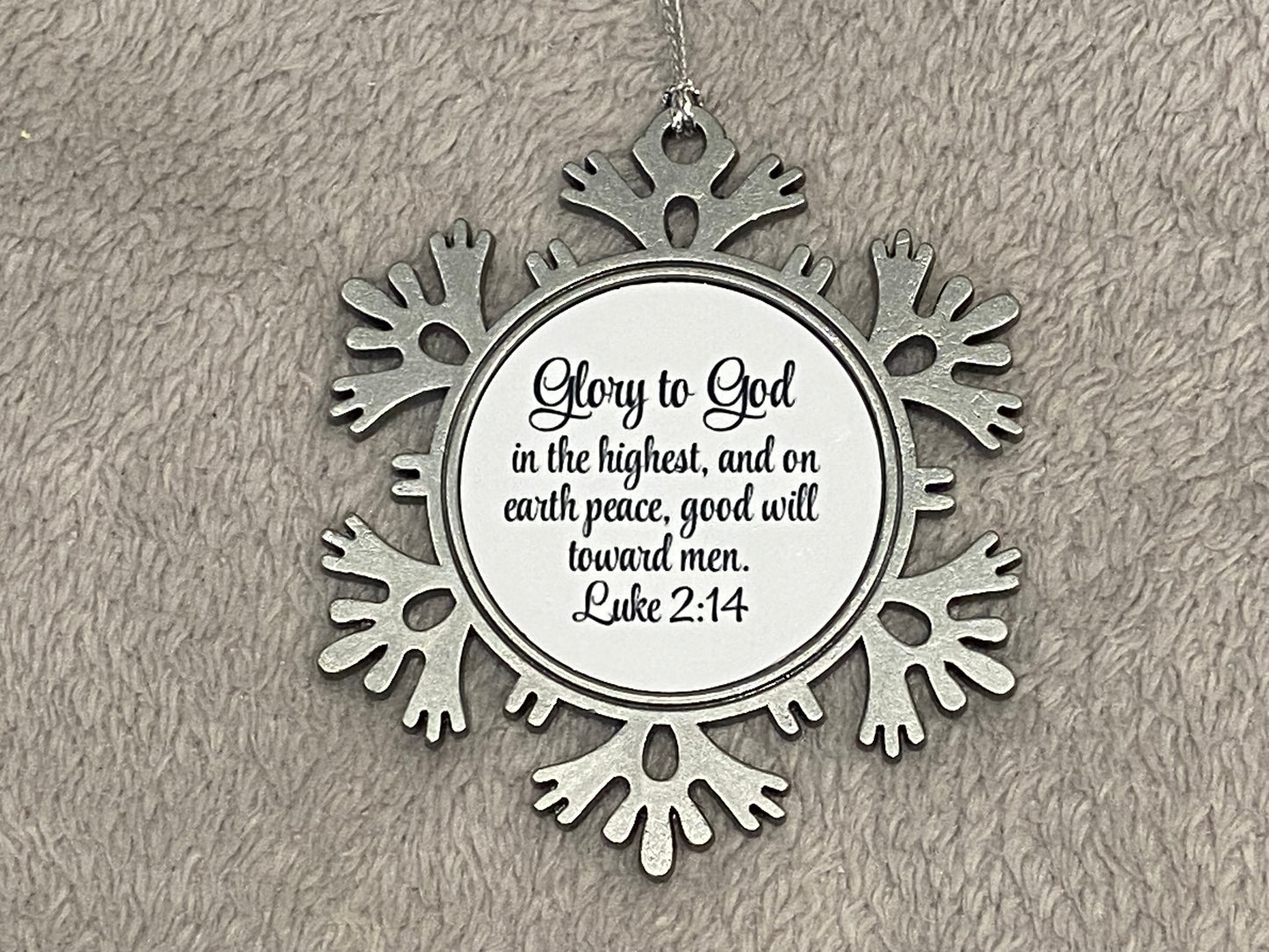 Metal Star Silver Hanging CHRISTmas decoration - Glory to God In The Highest Luke 2:14