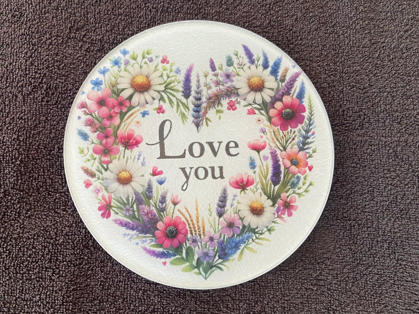 Round Glass Cutting Board - 20cm - Love You