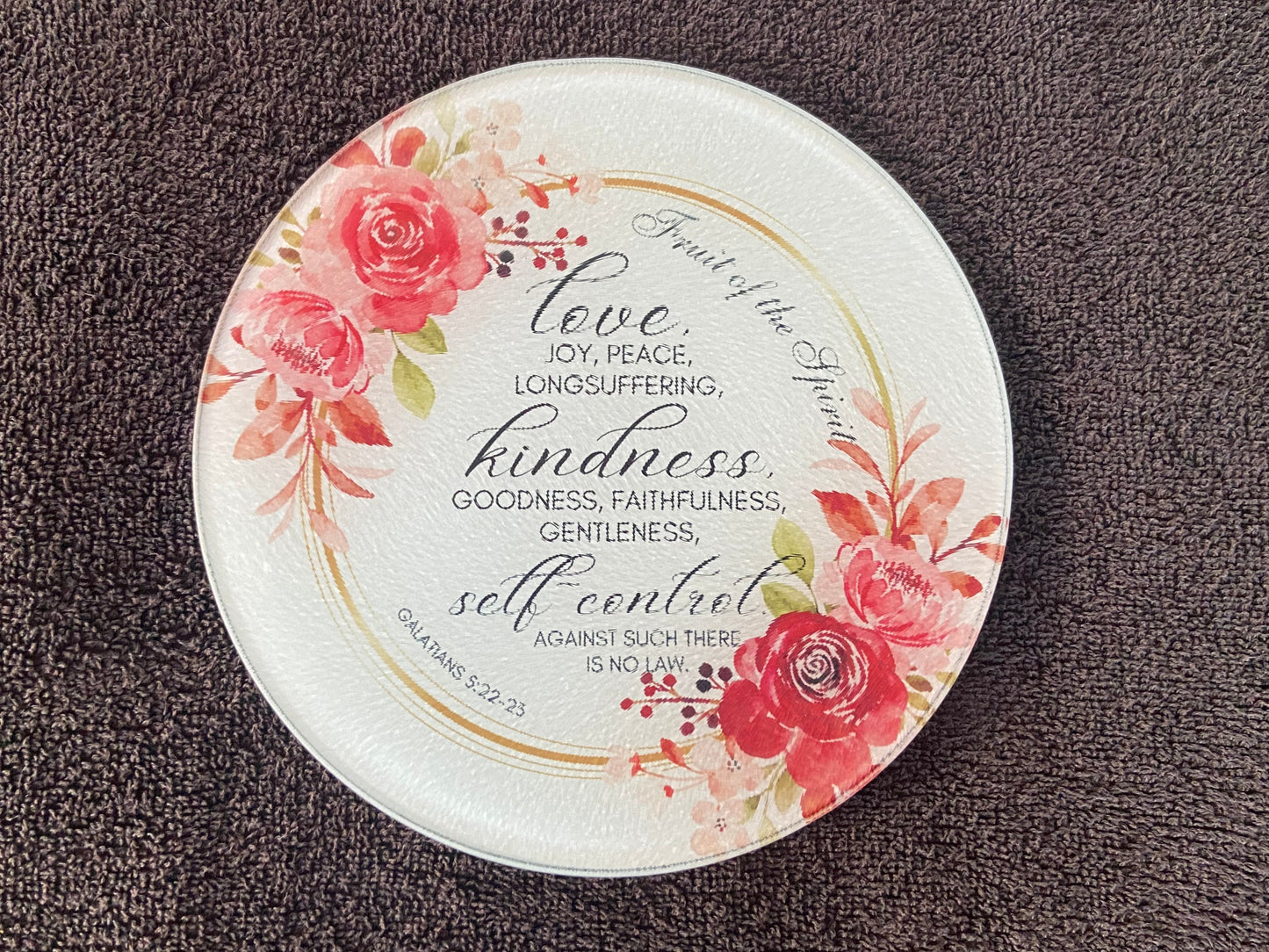 Round Glass Cutting Board - 20cm - Fruit of The Spirit Galations 5:22-23