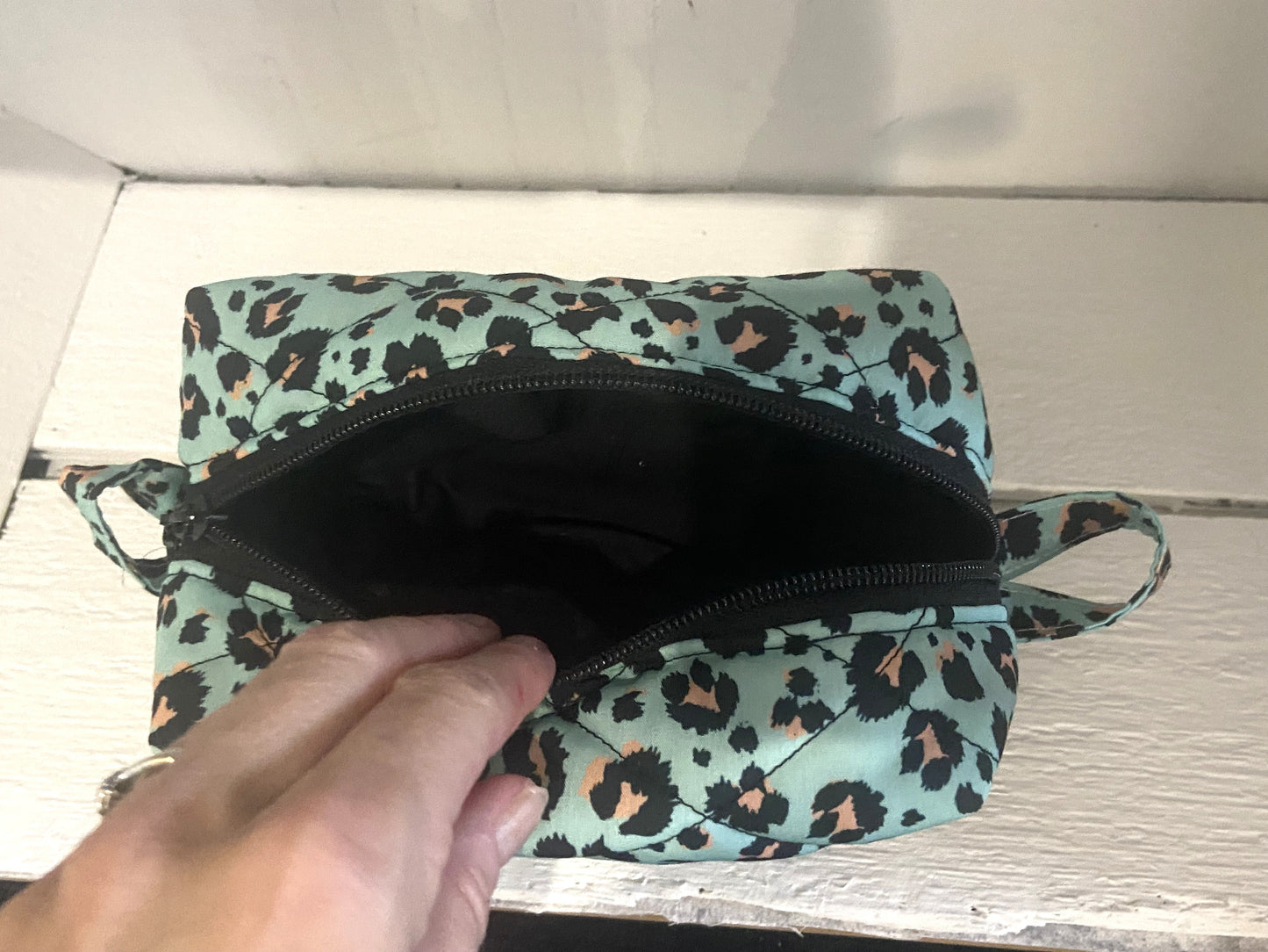 Quilted Boxy Pouch - Medium - Turquoise Leopard Print