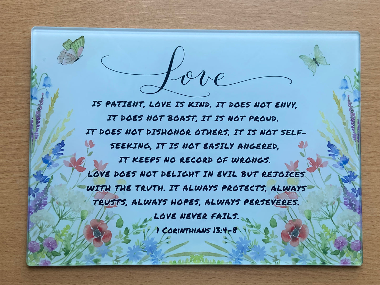 Medium Rectange Chopping Boards - 20x27.5cm Heat Resistant - Love is patient 1 Cor 13:4-8