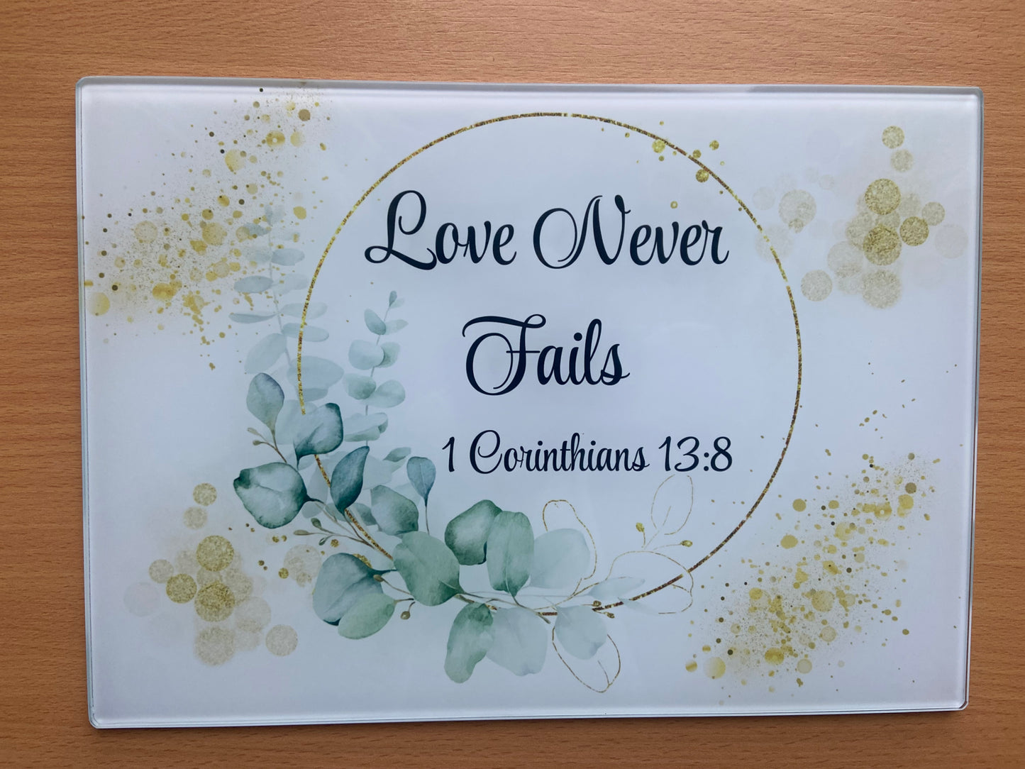 Medium Rectange Chopping Boards - 20x27.5cm Heat Resistant -Love Never Fails 1 Cor 13:8