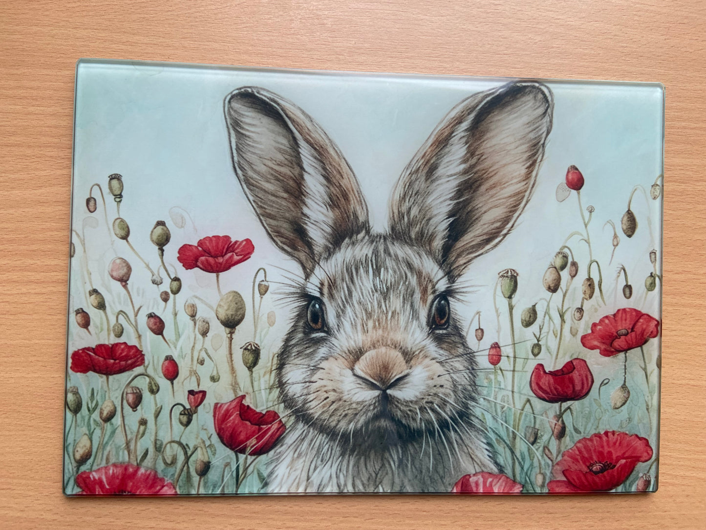 Medium Rectange Chopping Boards - 20x27.5cm Heat Resistant - Rabbit & poppies