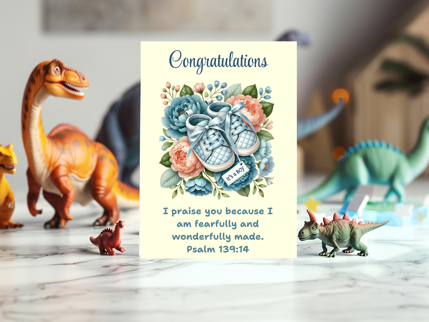 New Baby Boy Card - Psalm 139:14 - I will praise You, for I am fearfully and wonderfully made