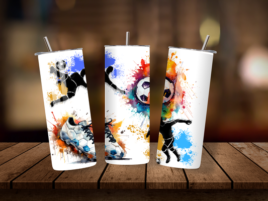 20oz Thermal Stainless Steel Tumbler & Straw, Football