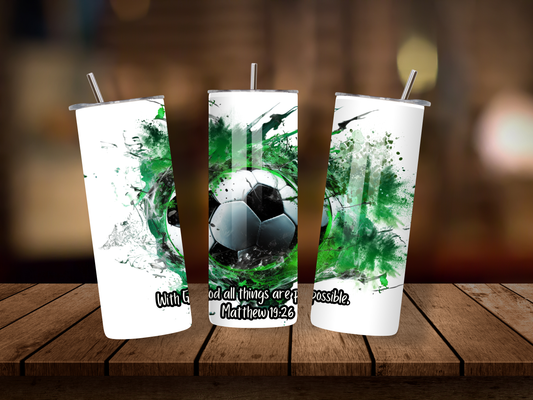 20oz Thermal Stainless Steel Tumbler & Straw, With God All Things Are Possible Matthew 19:26