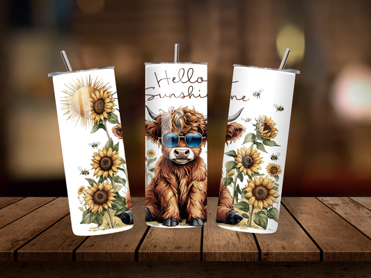 20oz Thermal Stainless Steel Tumbler & Straw, Sunny Highland Cow