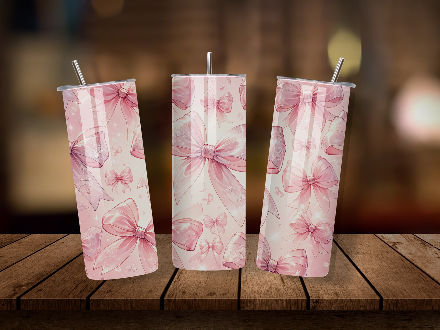 20oz Thermal Stainless Steel Tumbler & Straw, Pink Bows