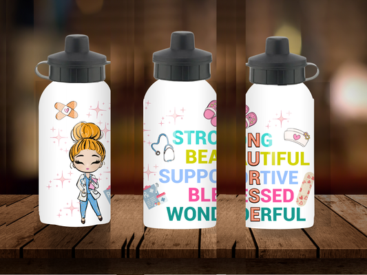 600ml Aluminium Water Bottle - Blonde Nurse