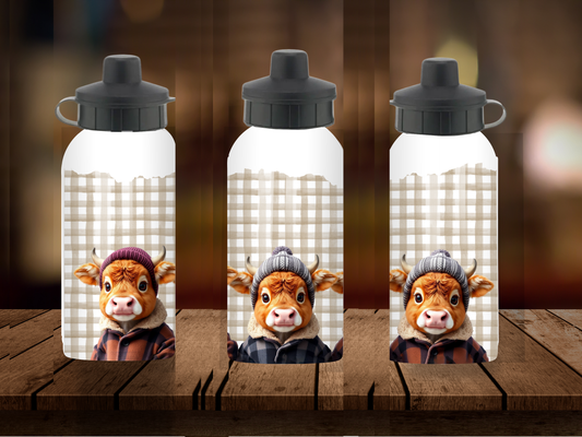 600ml Aluminium Water Bottle - Highland Cow Boys
