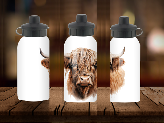 600ml Aluminium Water Bottle - Highland Cow