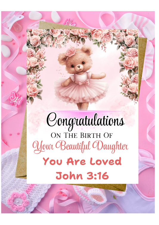 New Baby Daughter Card - John 3:16 You Are Loved