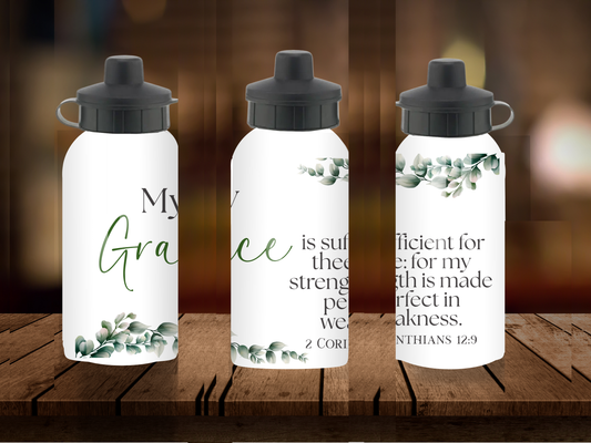 600ml Aluminium Water Bottle - My Grace Is Enough 2 Corinthians 12:9