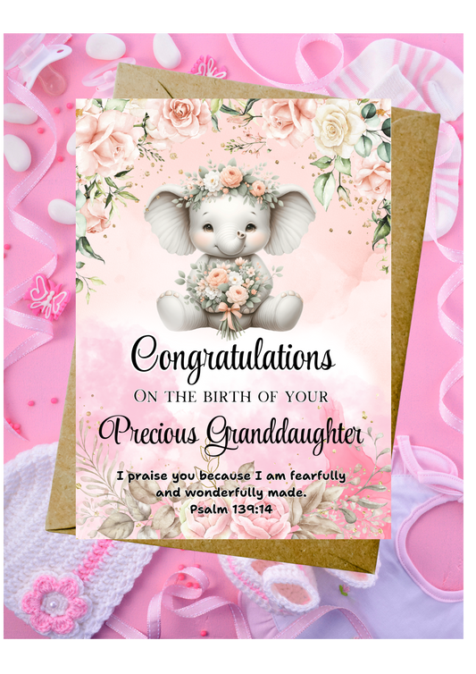 New Baby Granddaughter Card - Psalm 139:14 - Fearfully & Wonderfully Made